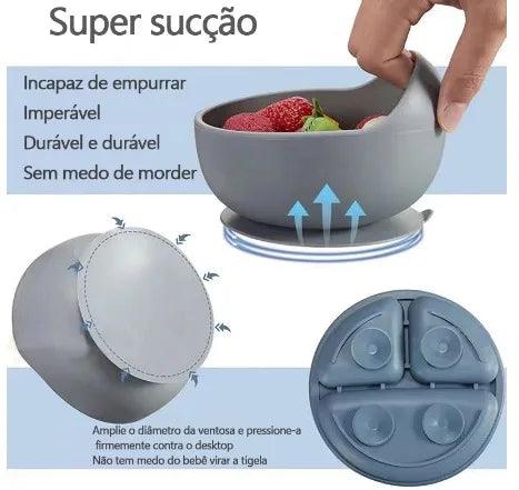 Kit de Alimentação Silicone 8 Peças – Prato, Babador, Copo e Talheres