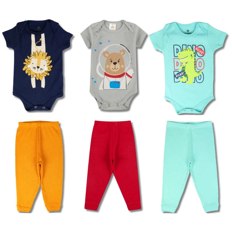 Kit 12 Peças Roupas Bebê Menino (6 Bodys + 6 Calças)