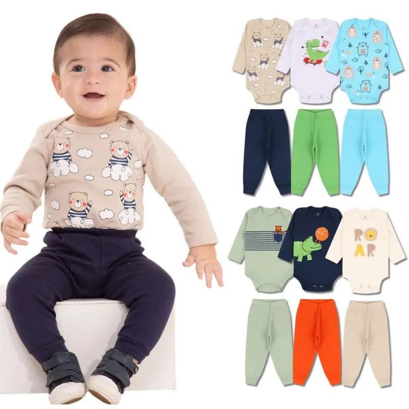 Kit 10 Peças Roupas de Bebê - 5 Bodys + 5 Calças